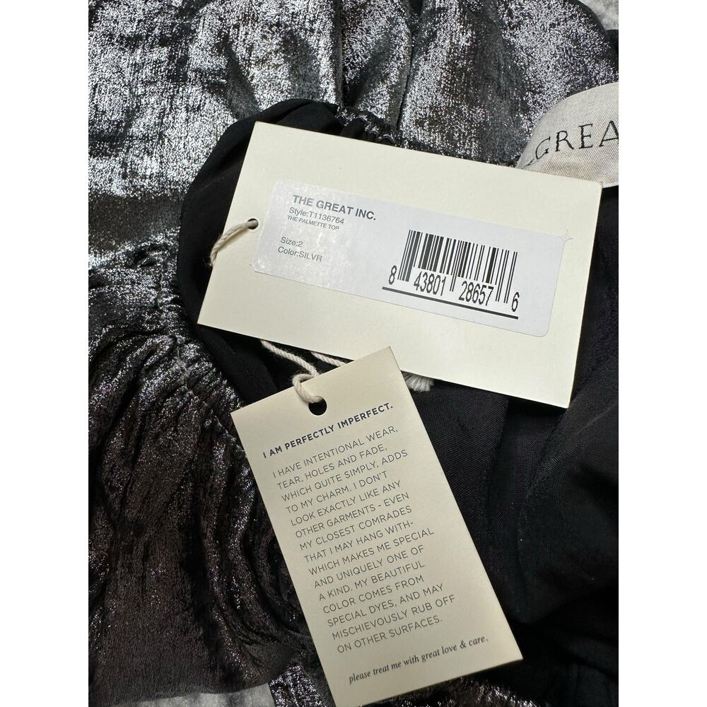 THE GREAT Silver Glam The Palmette Blouse Top Women's Size 2 US‎ Medium NWT - Picture 10 of 11
